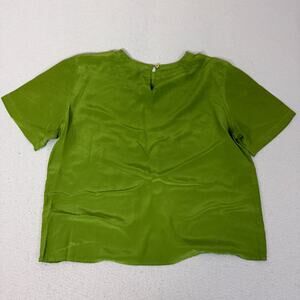 Christie & Jill Silk Blouse XL Green Short Sleeve Lightweight Top Womens
